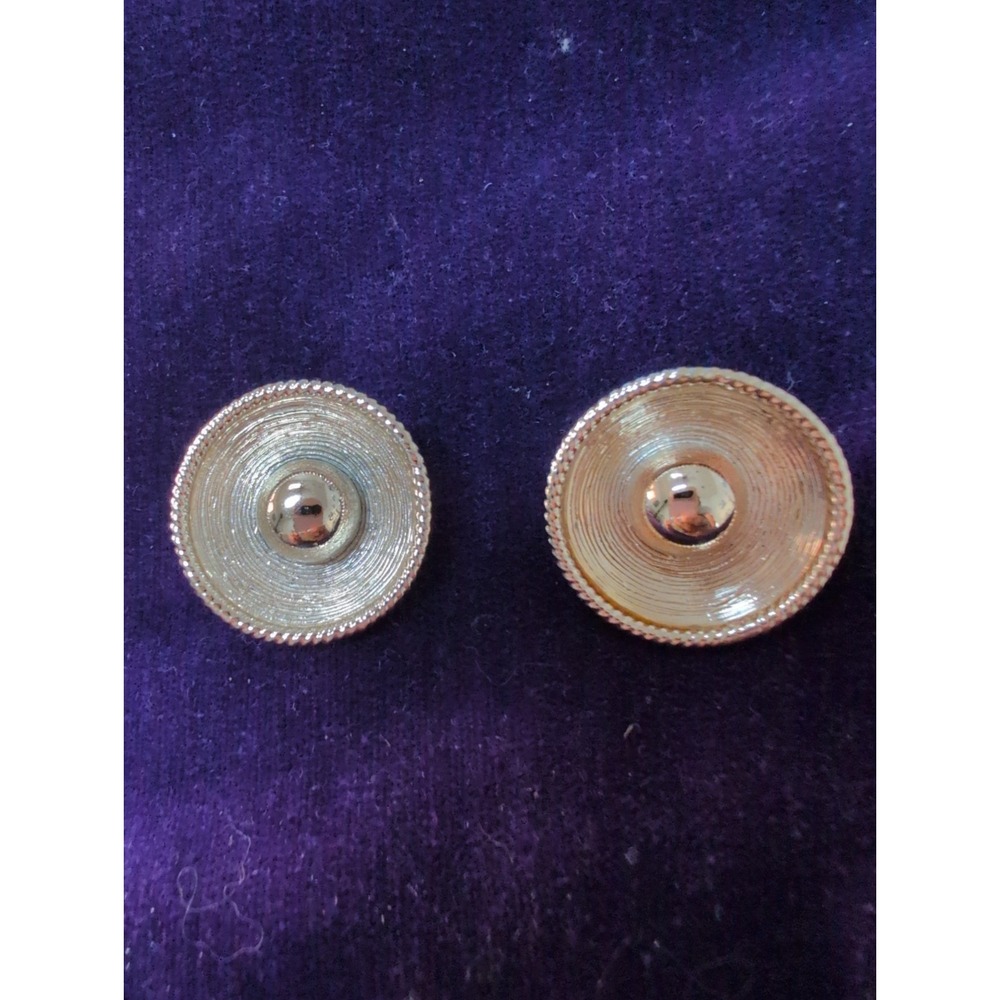 Vintage BSK 1960's Gold Tone Clip-on Earrings Round With Domed Center Signed.